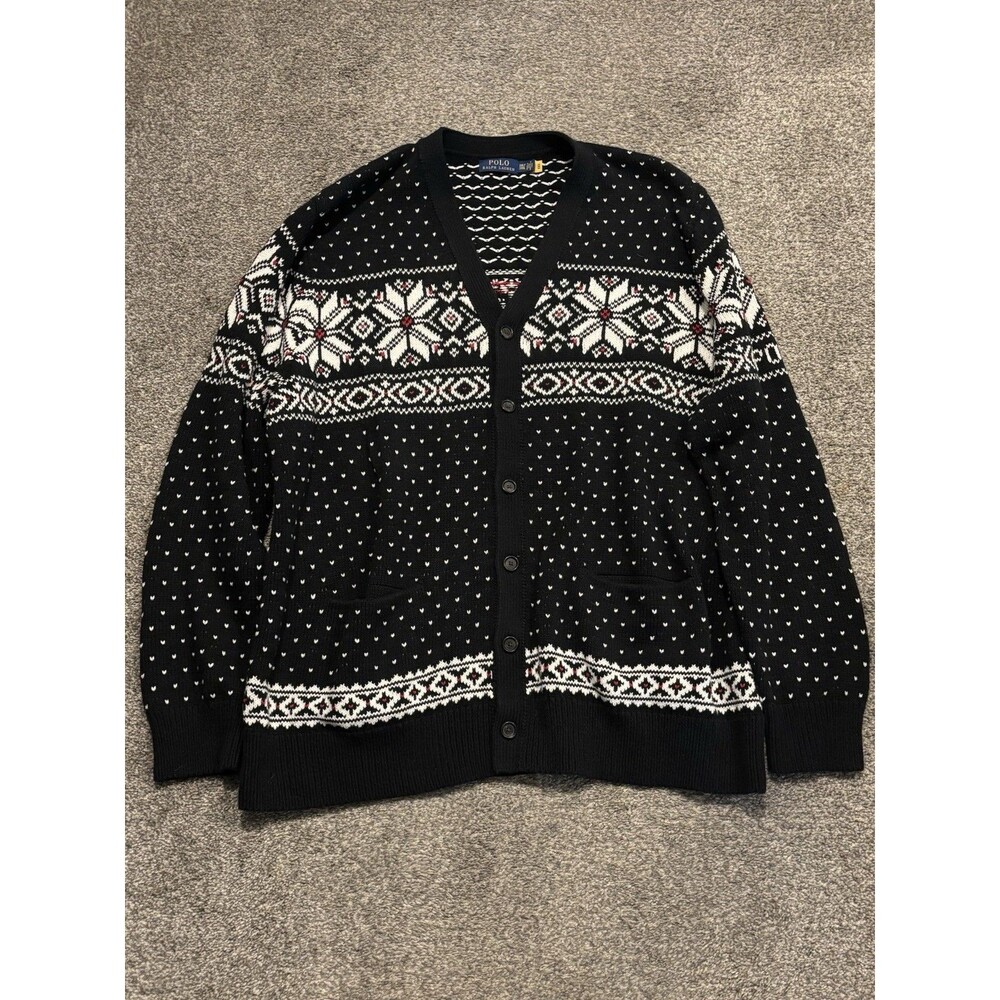 Polo Ralph Lauren Mens‎ Cardigan Sweater 3XLT Black Cashmere/Cotton Snowflake